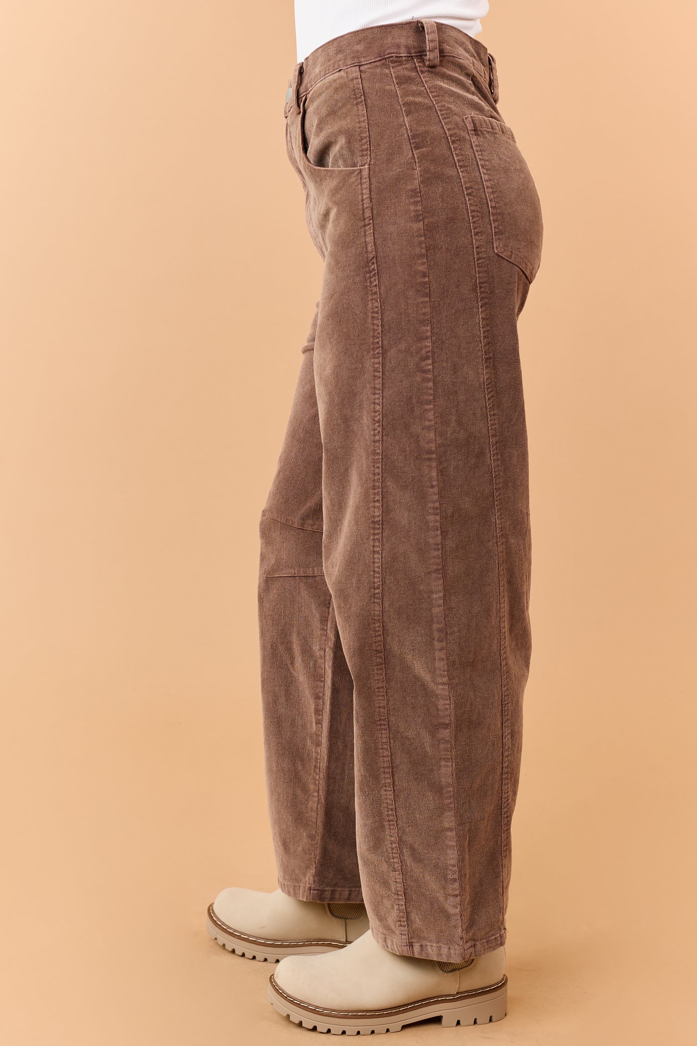 Mocha Brown Mineral Wash Corduroy Wide Leg Pants
