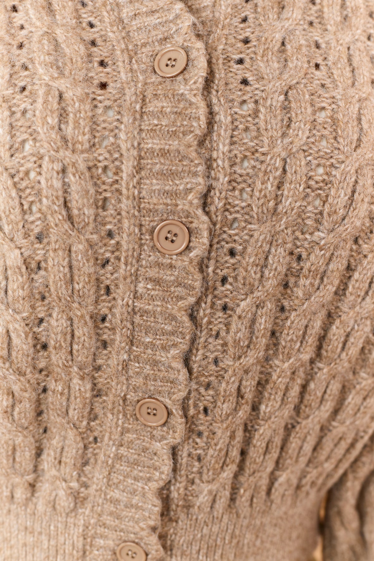 Mocha Brown Pointelle Cable Knit Sweater Cardigan
