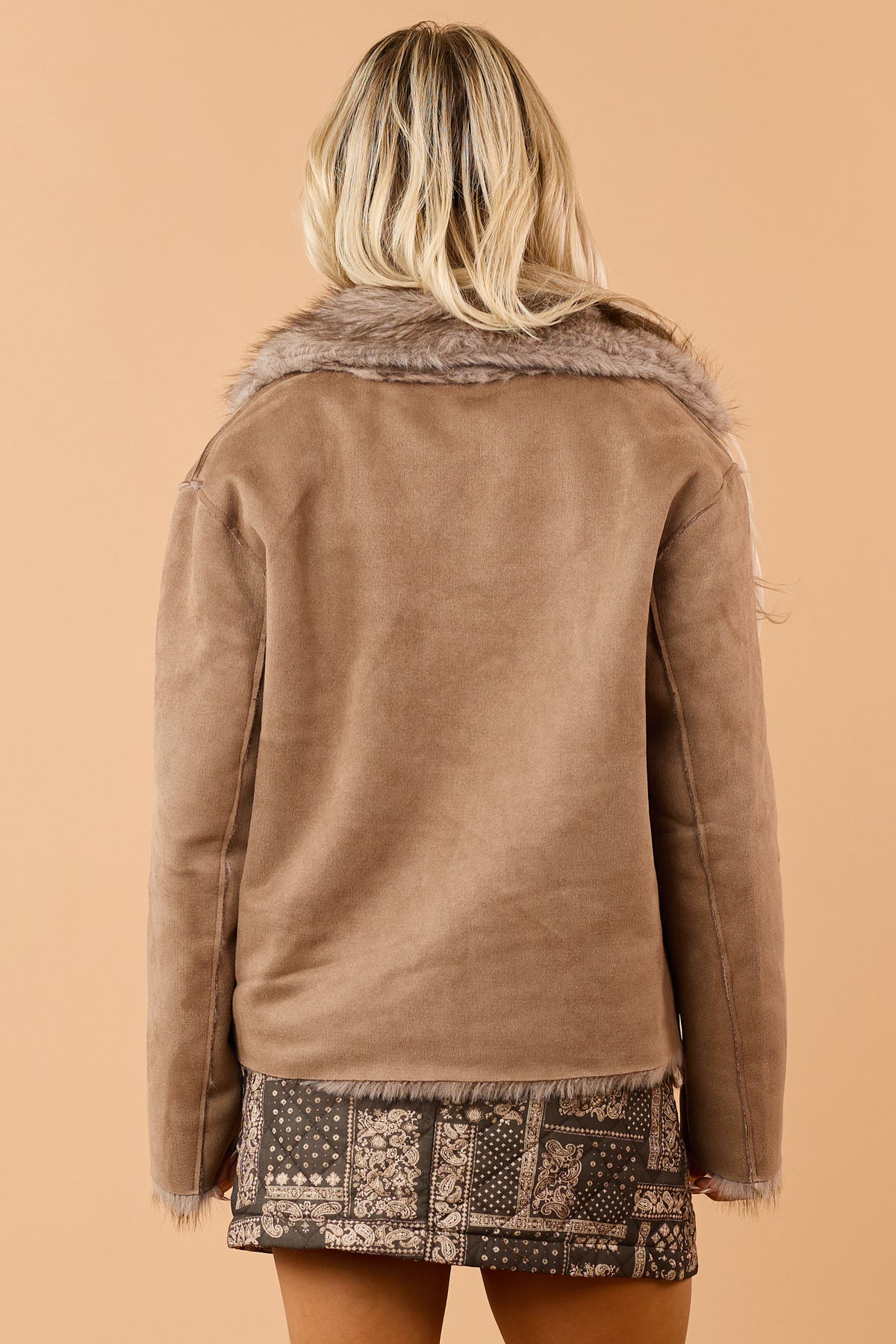 Mocha Brown Reversible Faux Fur Button Down Jacket