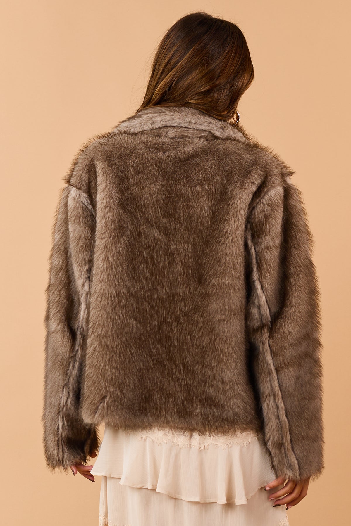 Mocha Brown Reversible Faux Fur Button Down Jacket
