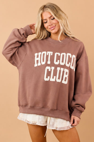 Mocha Brown 'Hot Cocoa Club' Mock Neck Sweatshirt