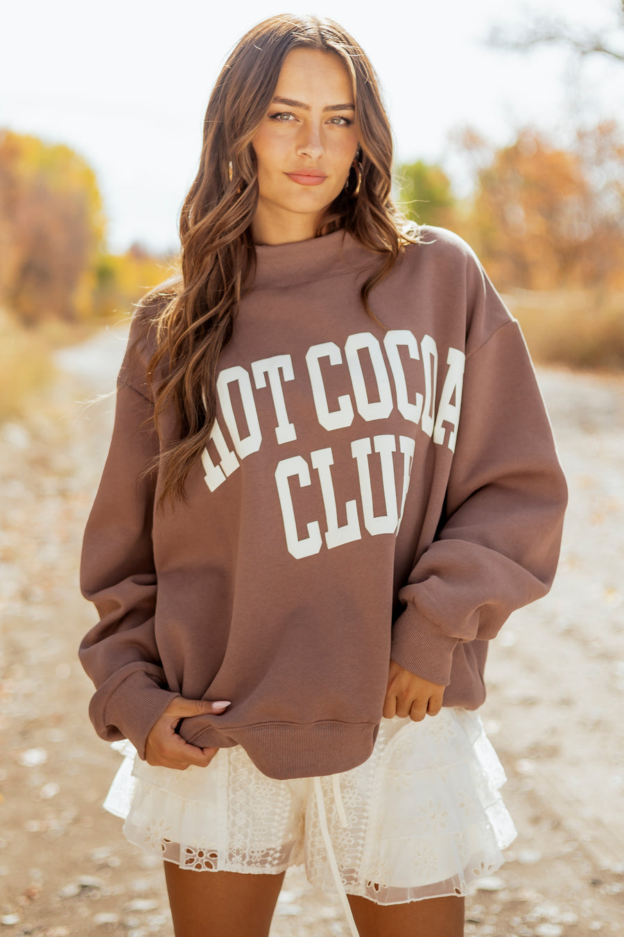 Mocha Brown 'Hot Cocoa Club' Mock Neck Sweatshirt