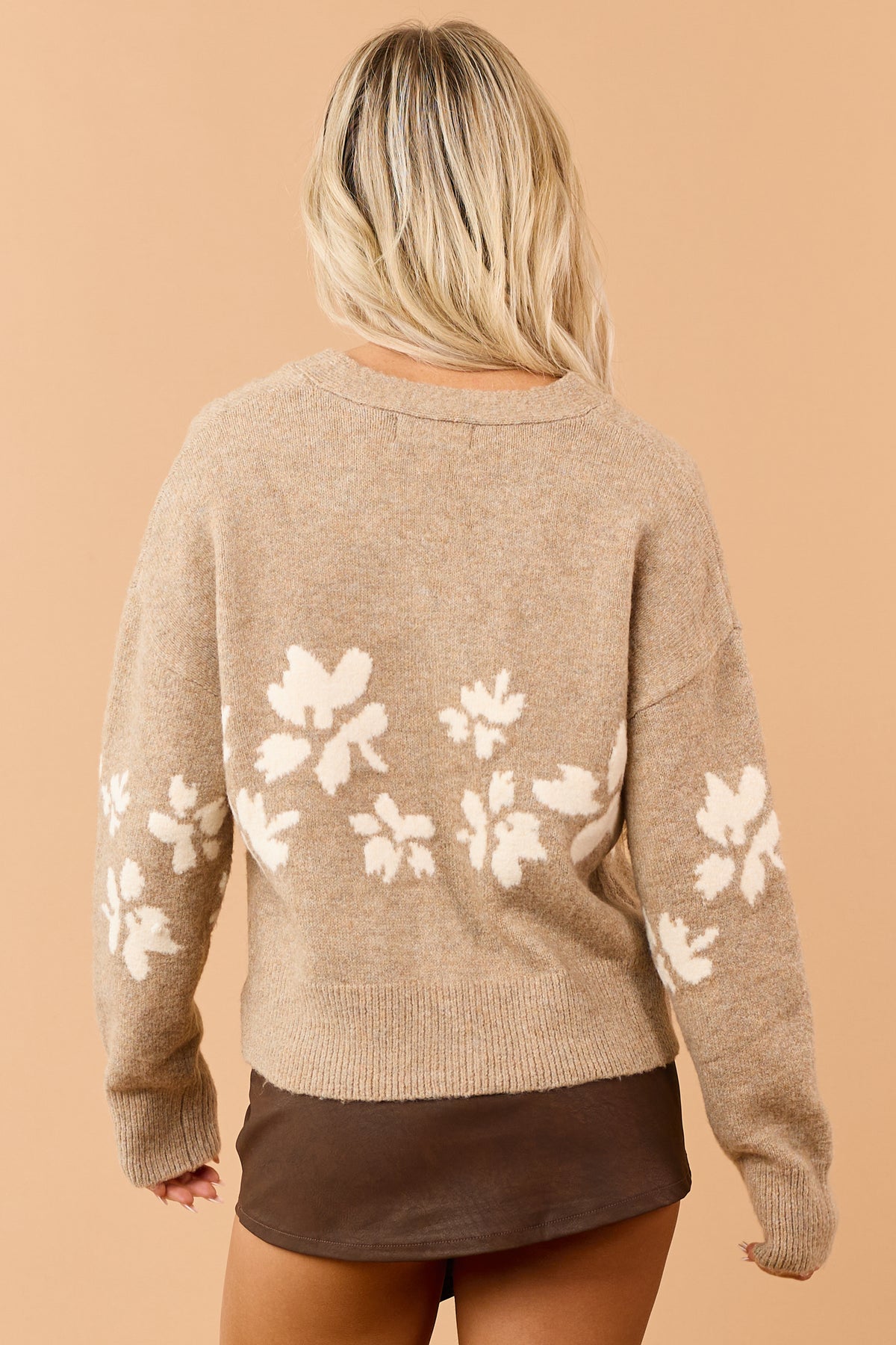 Mocha Floral Jacquard Button Down Cardigan
