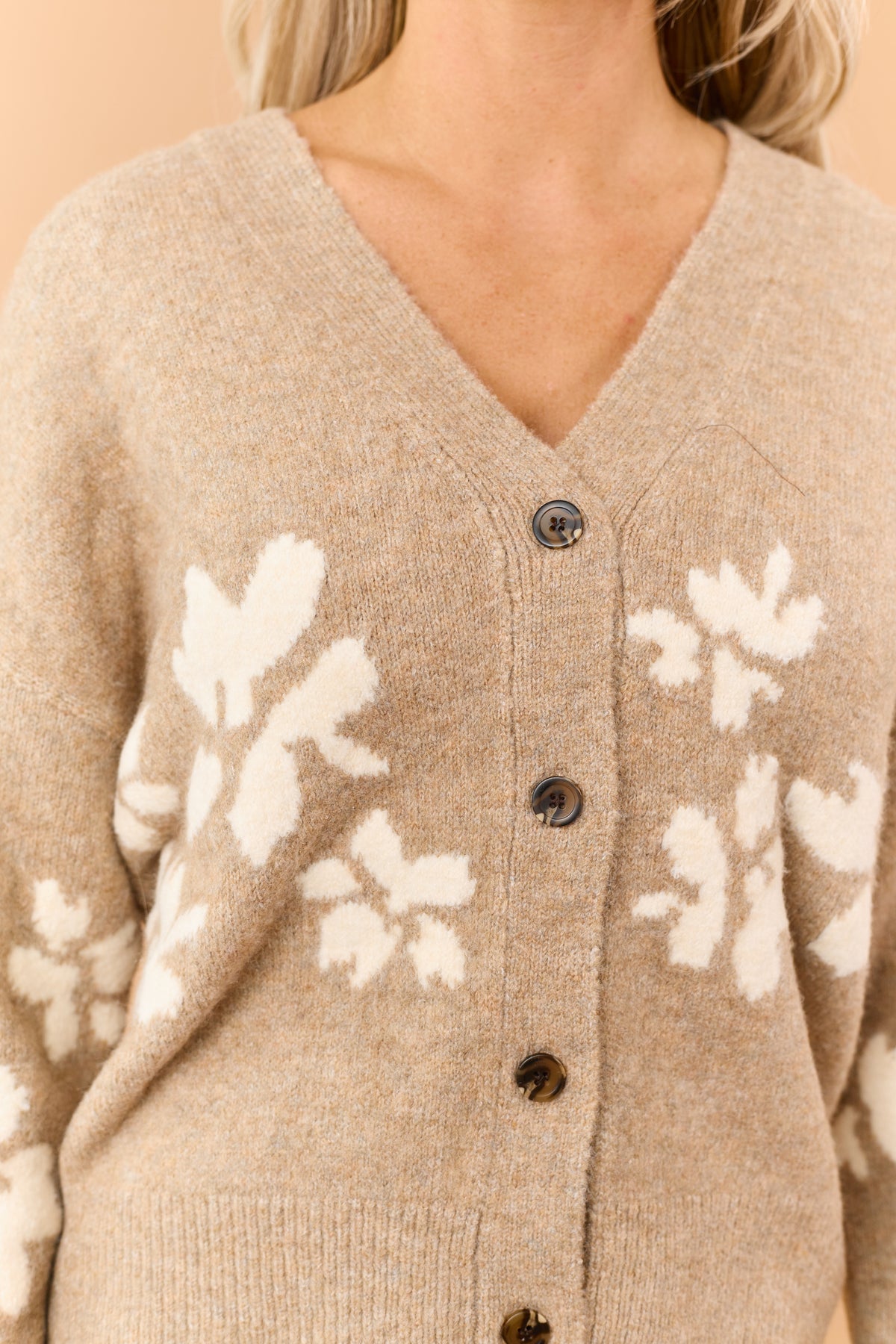 Mocha Floral Jacquard Button Down Cardigan