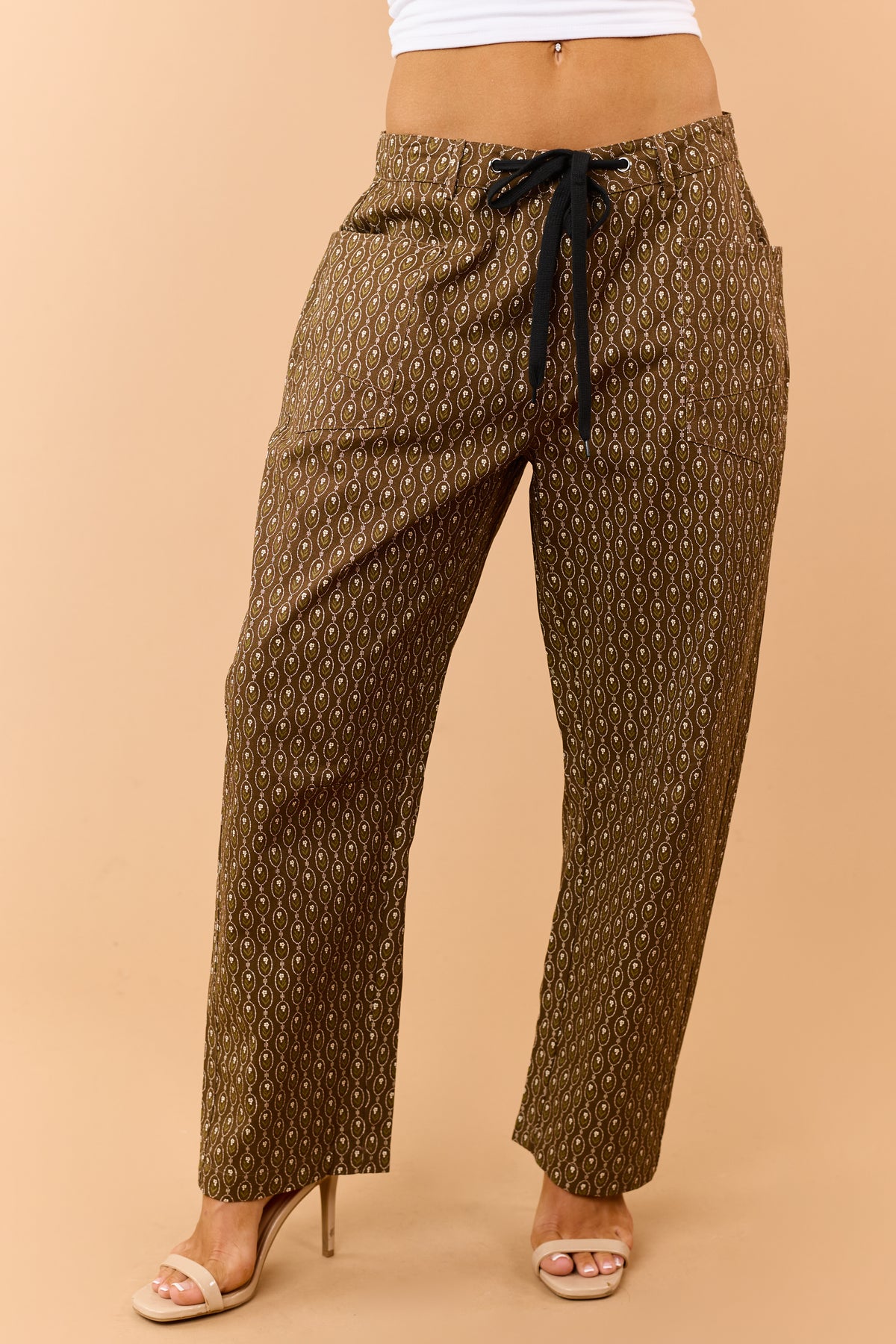 Mocha Medallion Print Relaxed Drawstring Pants