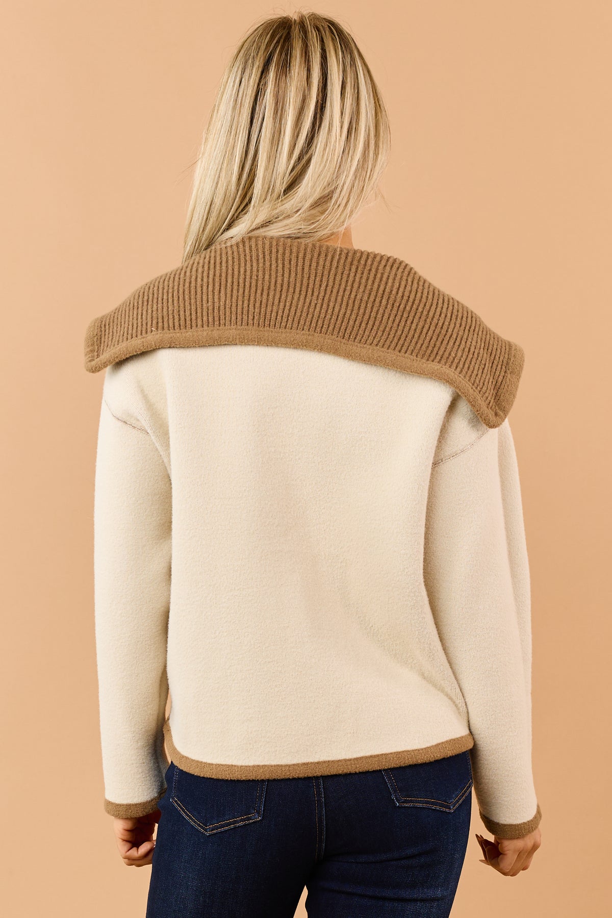 Mocha Reversible Ribbed Trim Button Down Knit Jacket