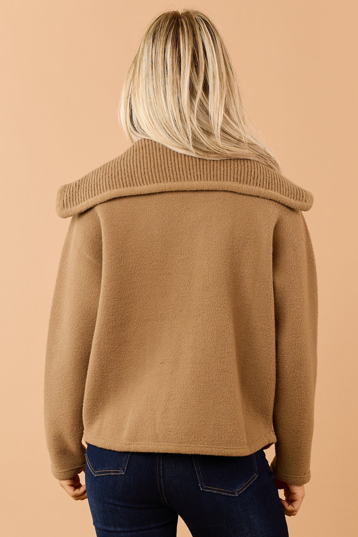 Mocha Reversible Ribbed Trim Button Down Knit Jacket