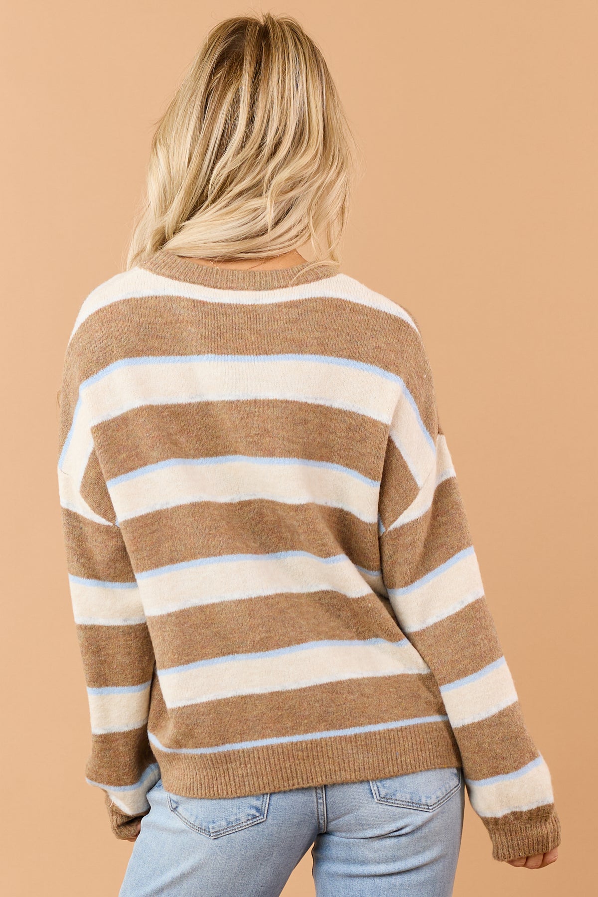 Mocha Striped 'Cozy Holiday' Embroidered Sweater
