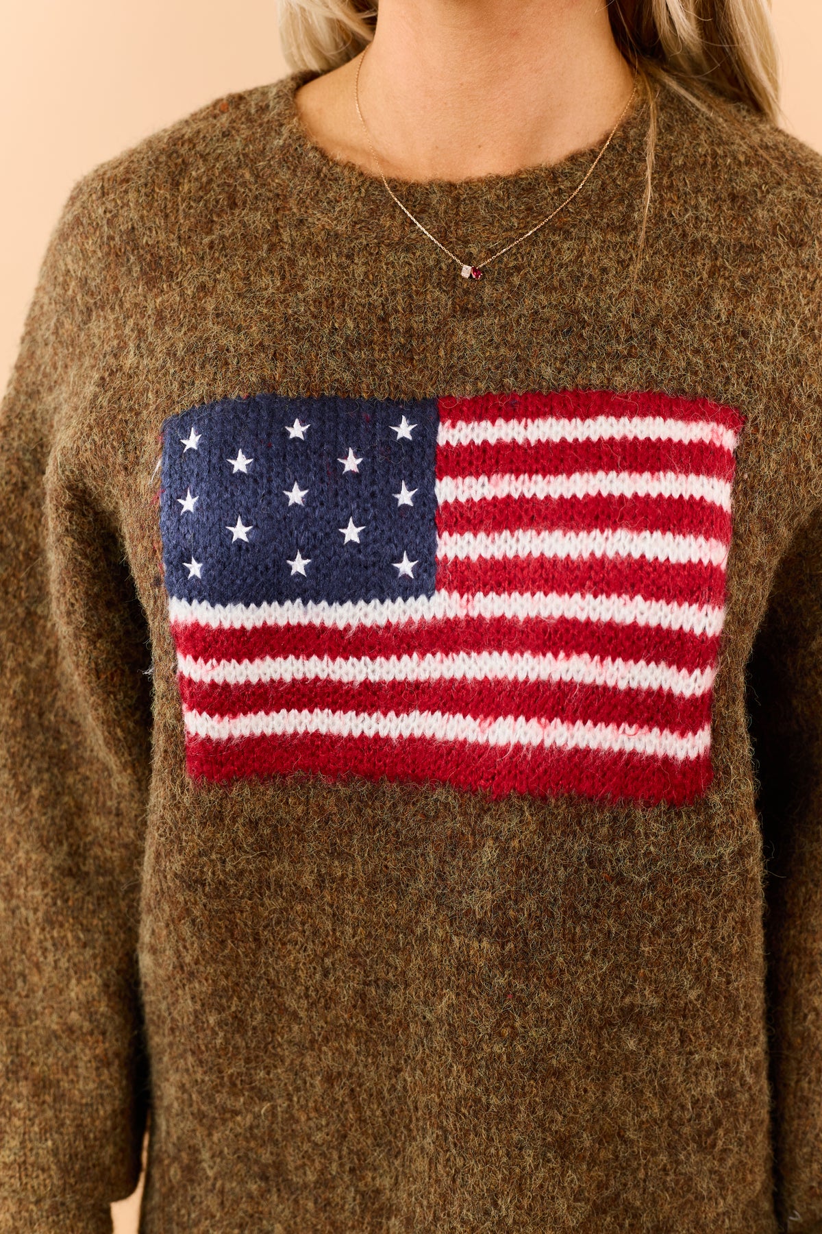 Mocha Wool Blend American Flag Sweater