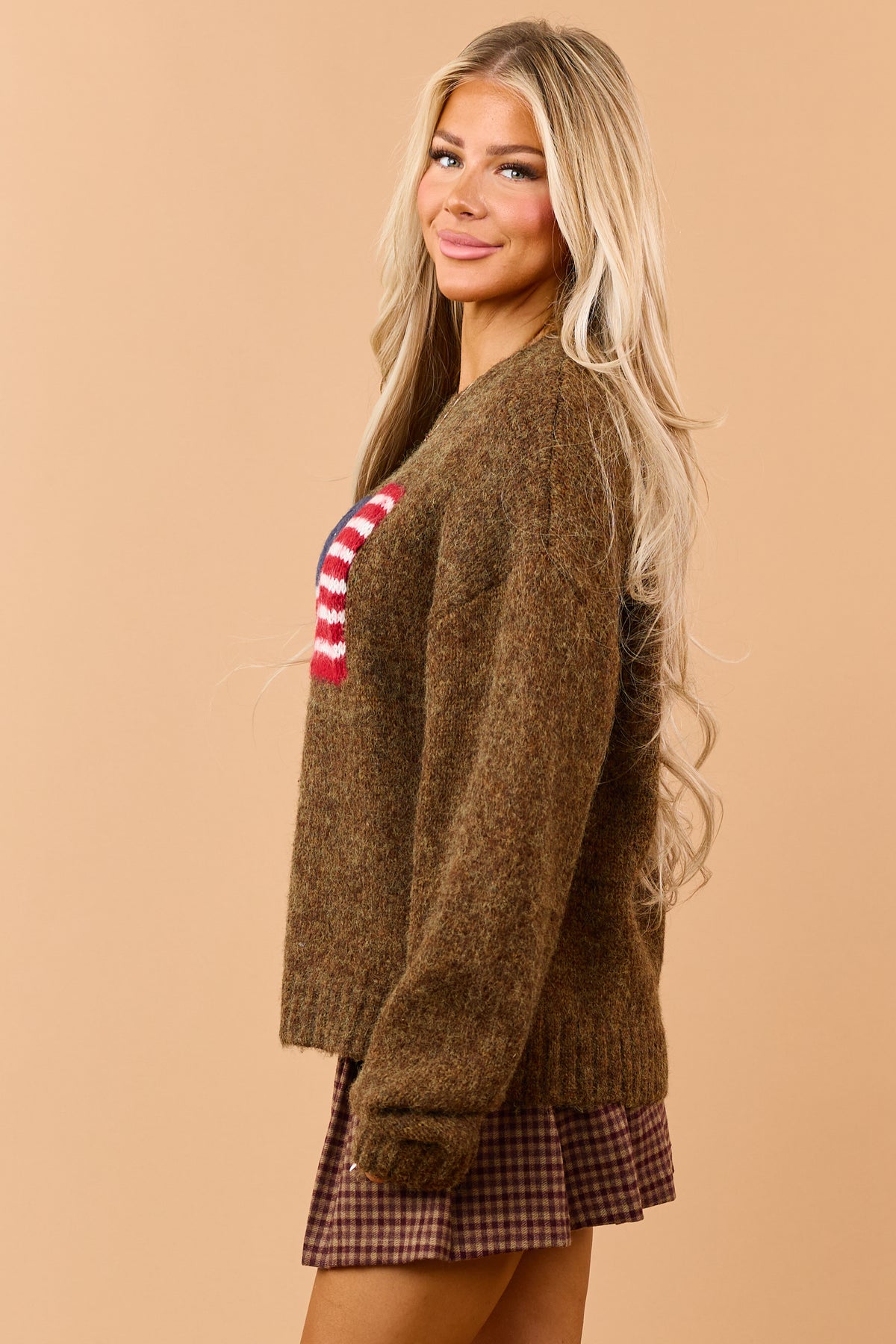 Mocha Wool Blend American Flag Sweater