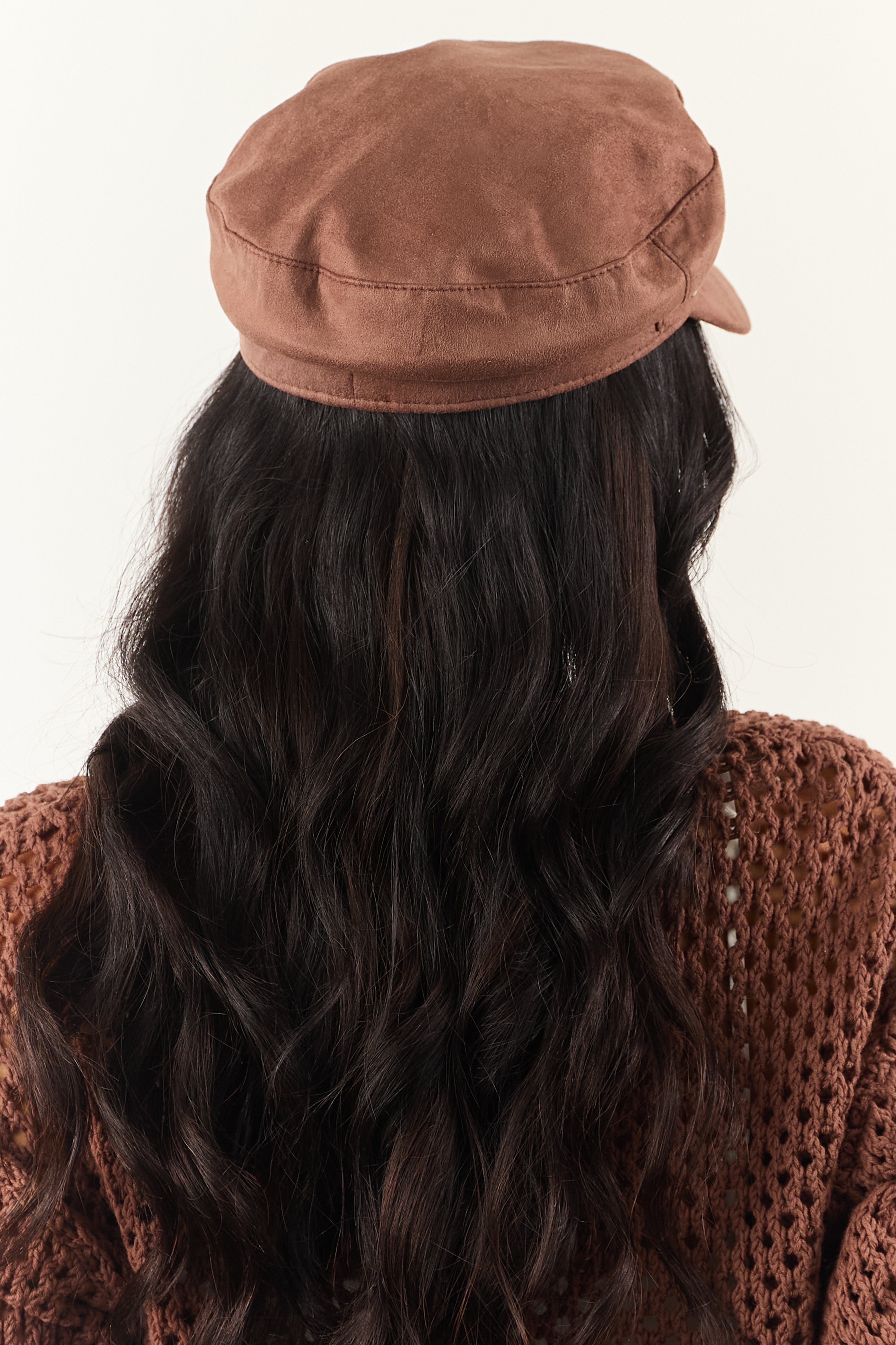 Mocha Faux Suede Studded Beret Hat