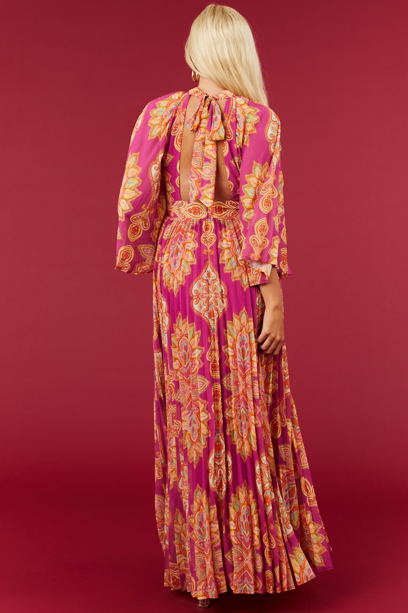 Mulberry Paisley Print Pleated Woven Maxi Dress