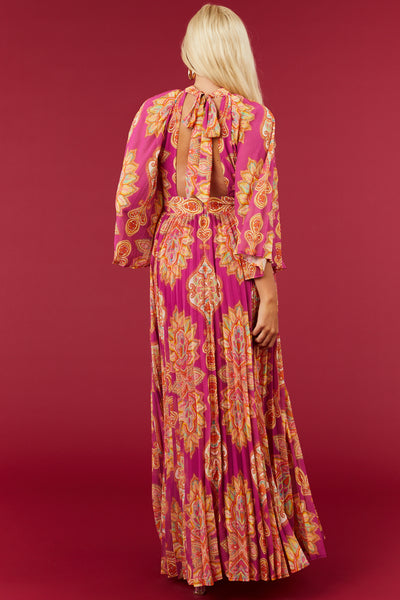 Mulberry Paisley Print Pleated Woven Maxi Dress