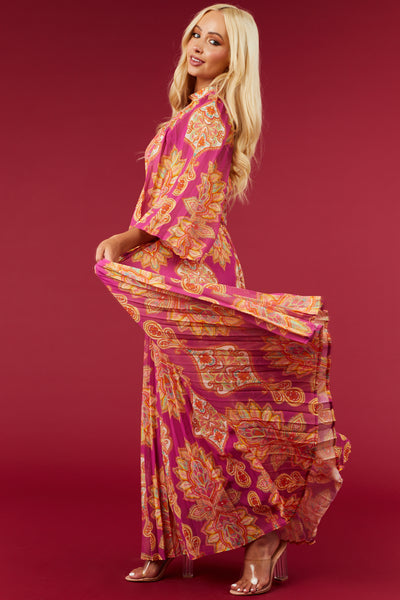 Mulberry Paisley Print Pleated Woven Maxi Dress