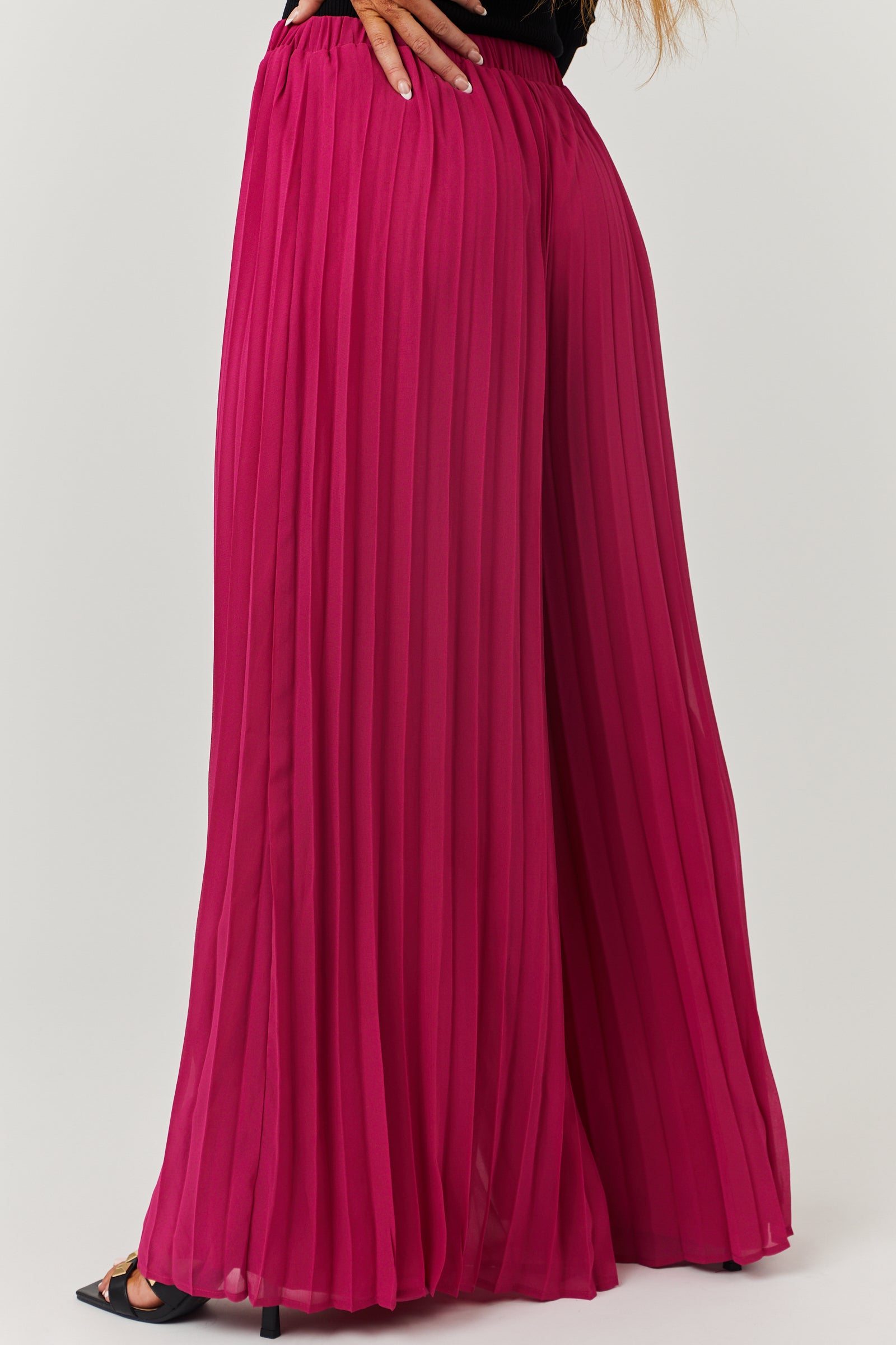 She+Sky Mulberry Pleated Chiffon High Rise Wide Leg Pants