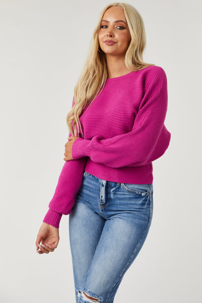 Mulberry Ribbed Dolman Sleeve Soft Sweater