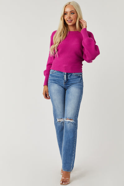 Mulberry Ribbed Dolman Sleeve Soft Sweater
