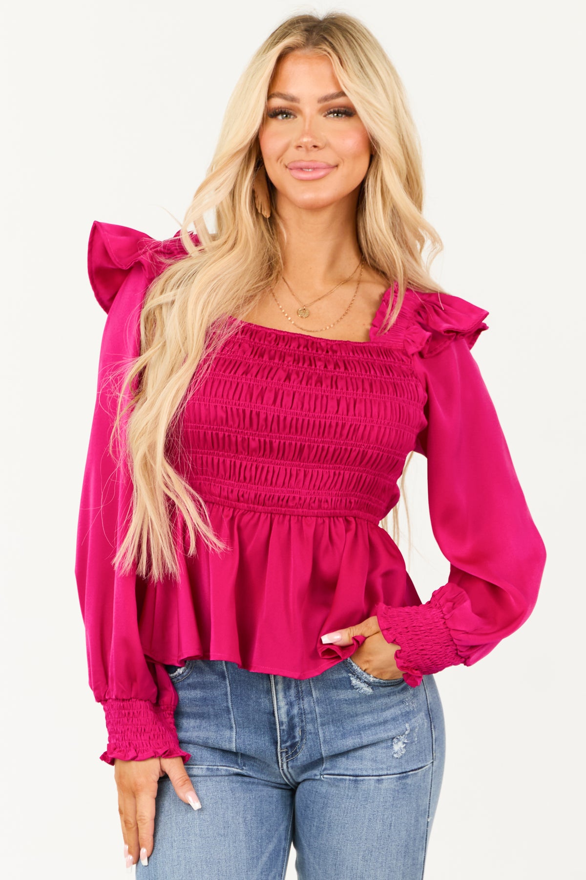 Mulberry-Satin-Smocked-Ruffle- 