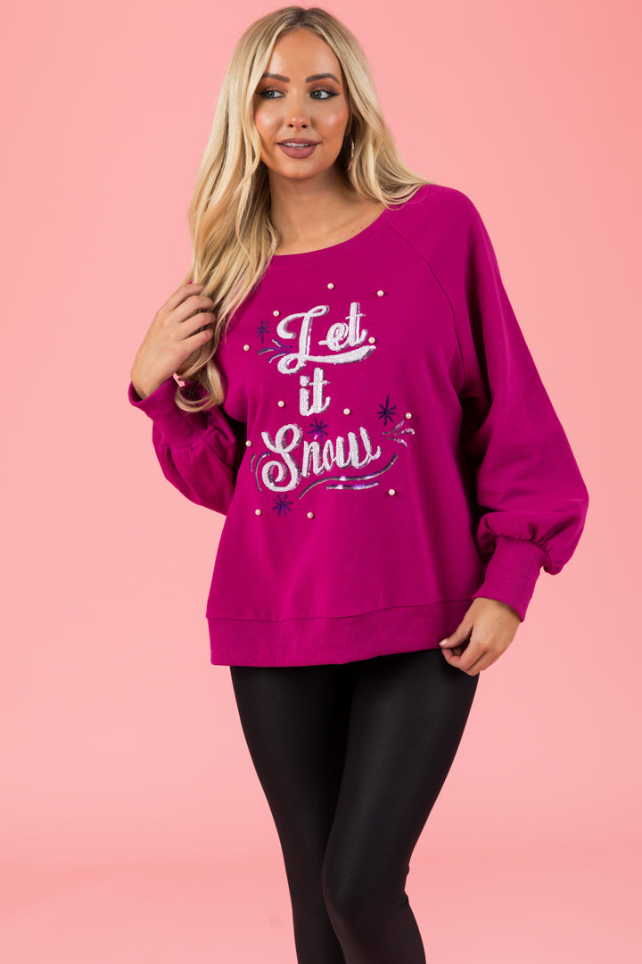 Mulberry Sequined 'Let It Snow' Raglan Sweatshirt