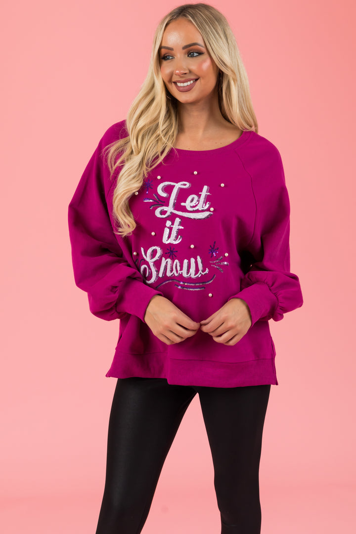 Mulberry Sequined 'Let It Snow' Raglan Sweatshirt