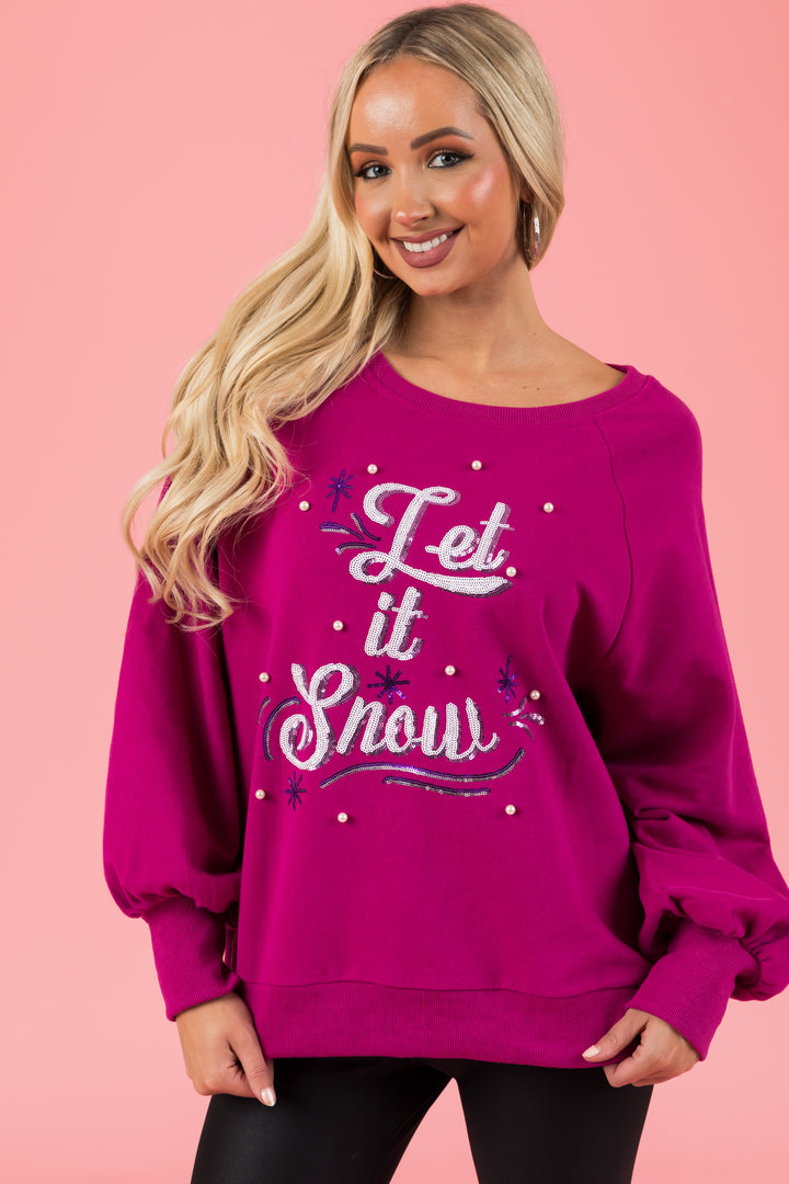 Mulberry Sequined 'Let It Snow' Raglan Sweatshirt