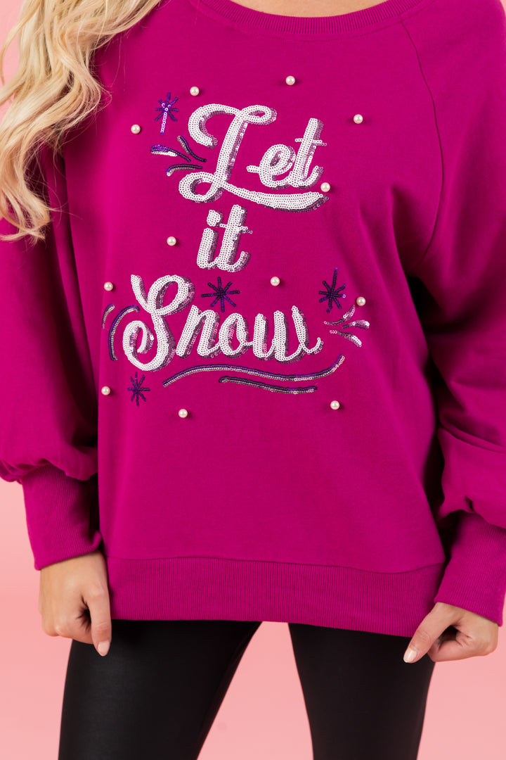 Mulberry Sequined 'Let It Snow' Raglan Sweatshirt