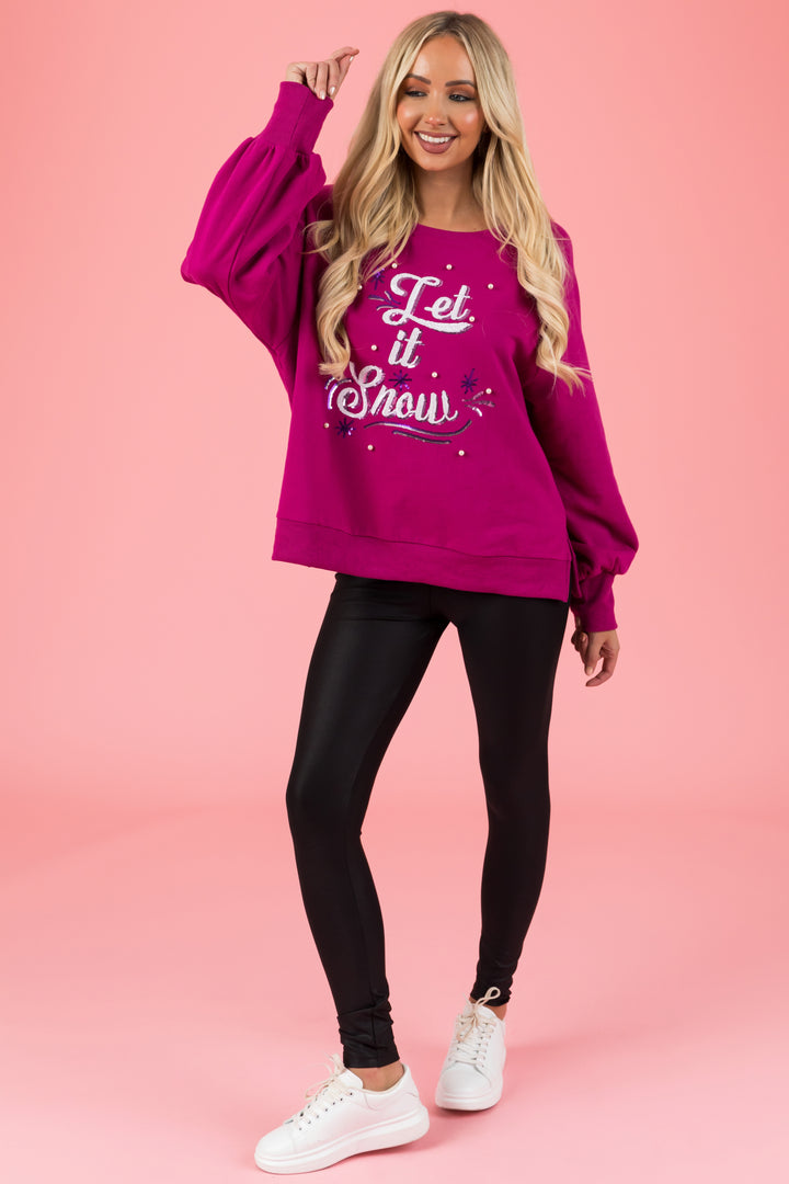 Mulberry Sequined 'Let It Snow' Raglan Sweatshirt