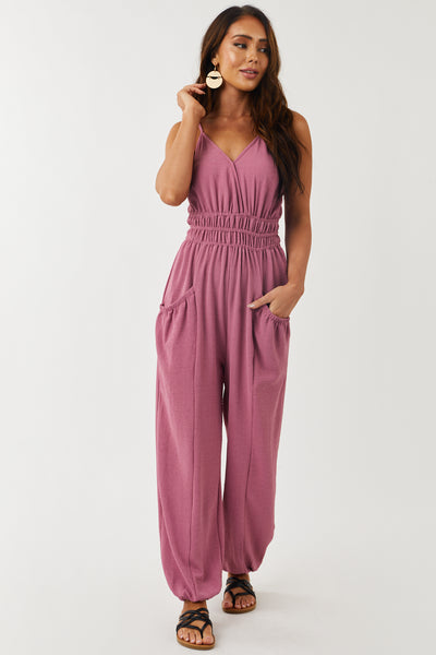 Mulberry Sleeveless Woven Jumpsuit with Pockets