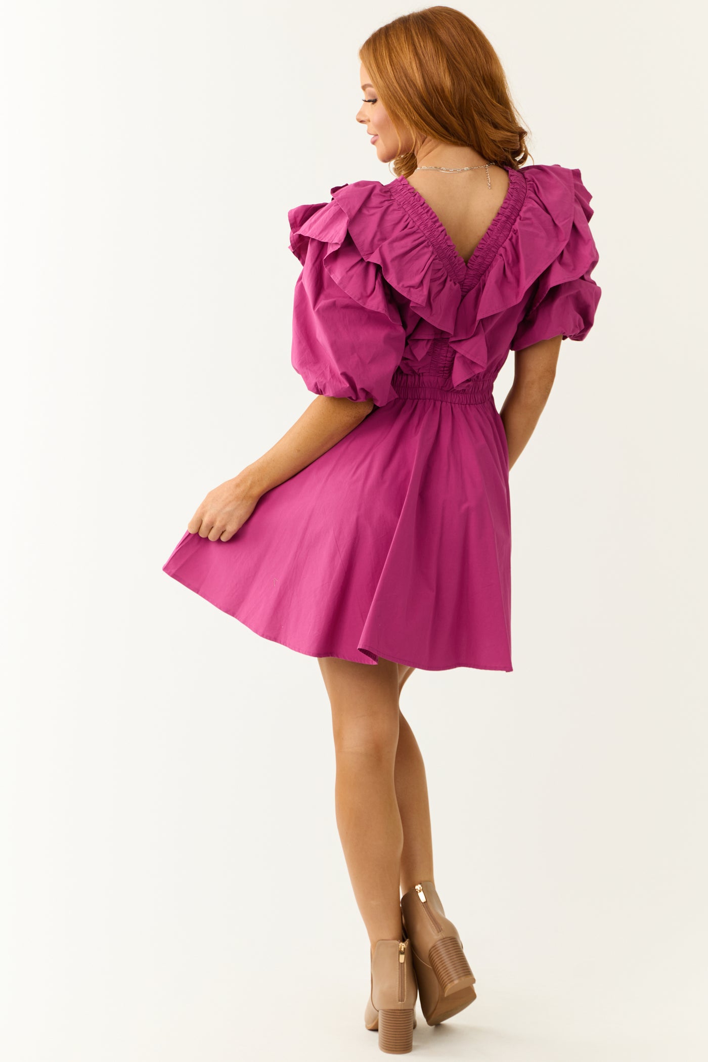 mulberry cocktail dress Mulberry V Neck Ruffled Neckline Short Dress