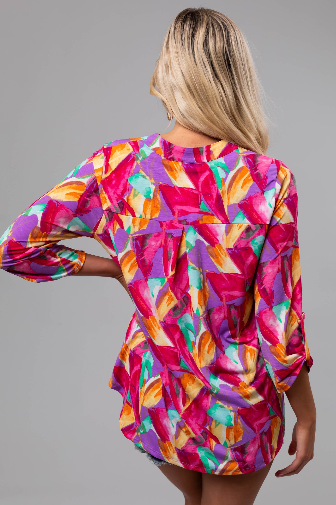 Multicolor Abstract Print 3/4 Sleeve Blouse