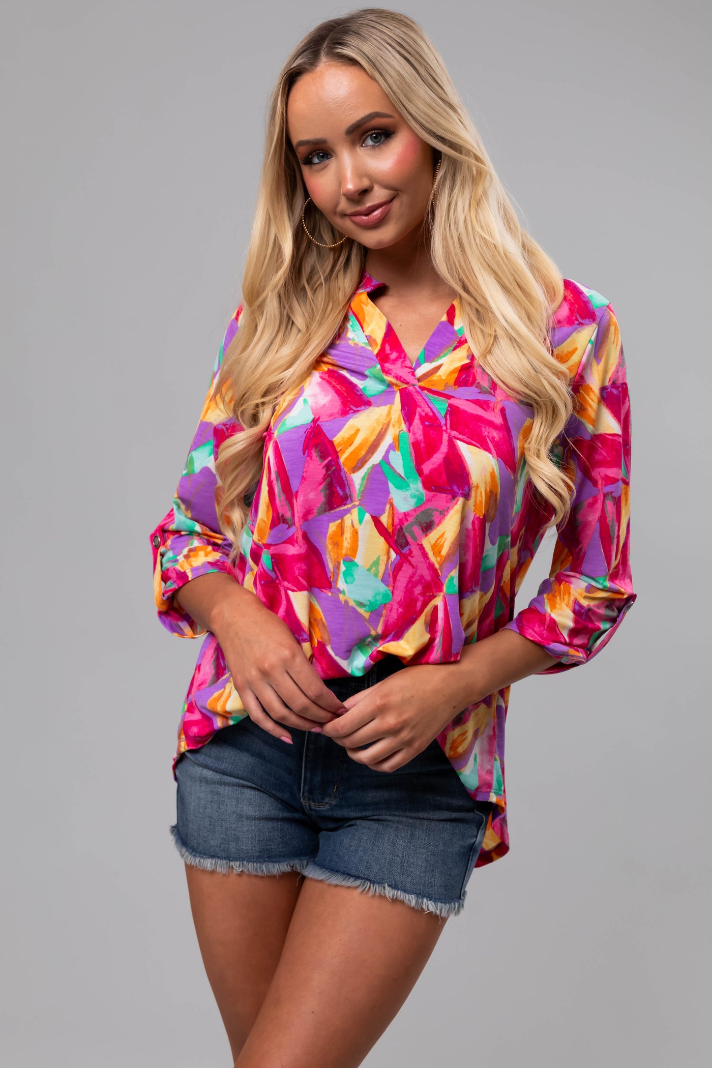 Multicolor Abstract Print 3/4 Sleeve Blouse