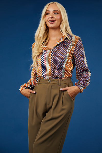 Multicolor Abstract Print Button Down Top