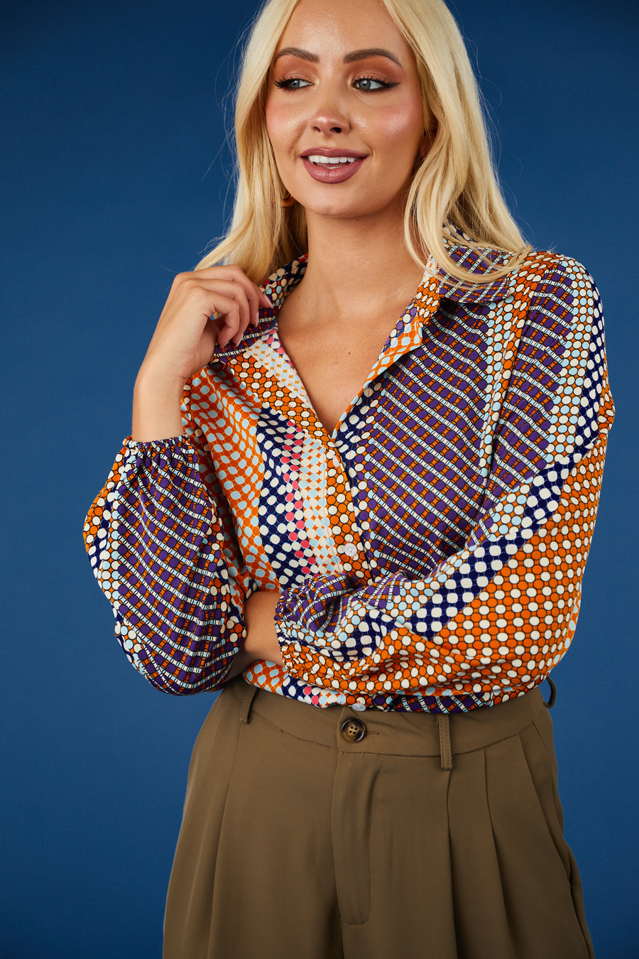 Multicolor Abstract Print Button Down Top