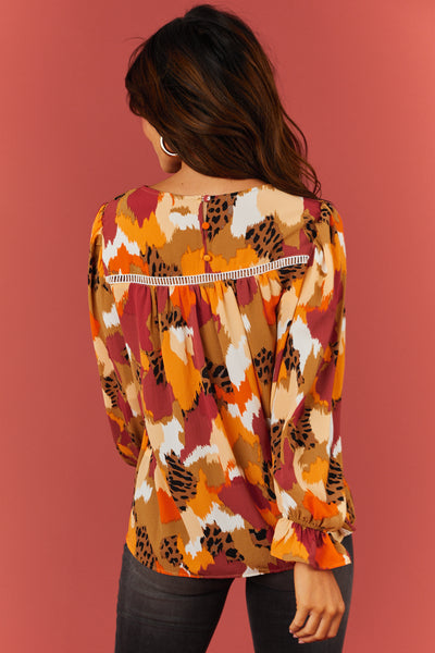 Multicolor Abstract Print Long Sleeve Top