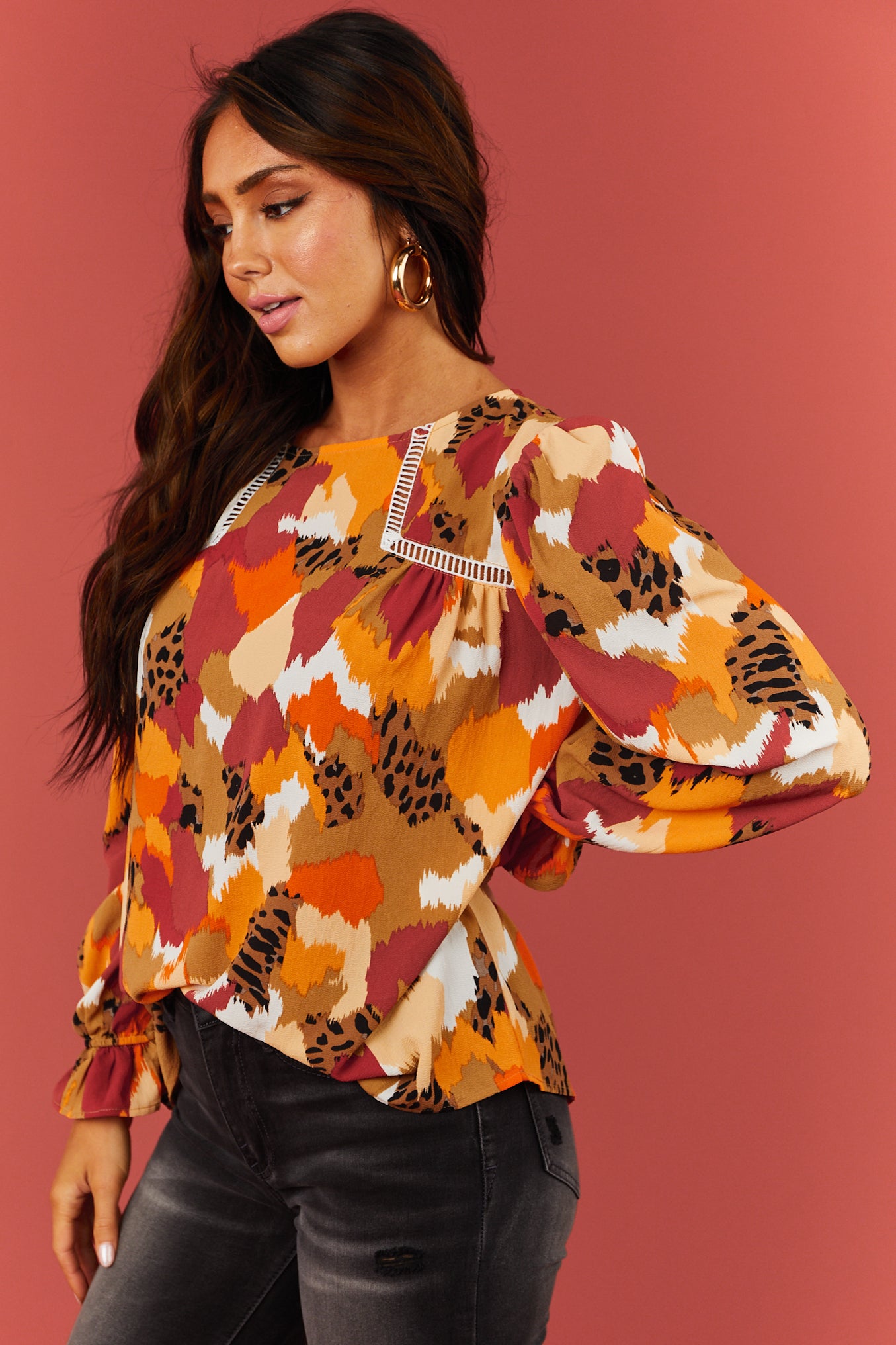 Multicolor Abstract Print Long Sleeve Top