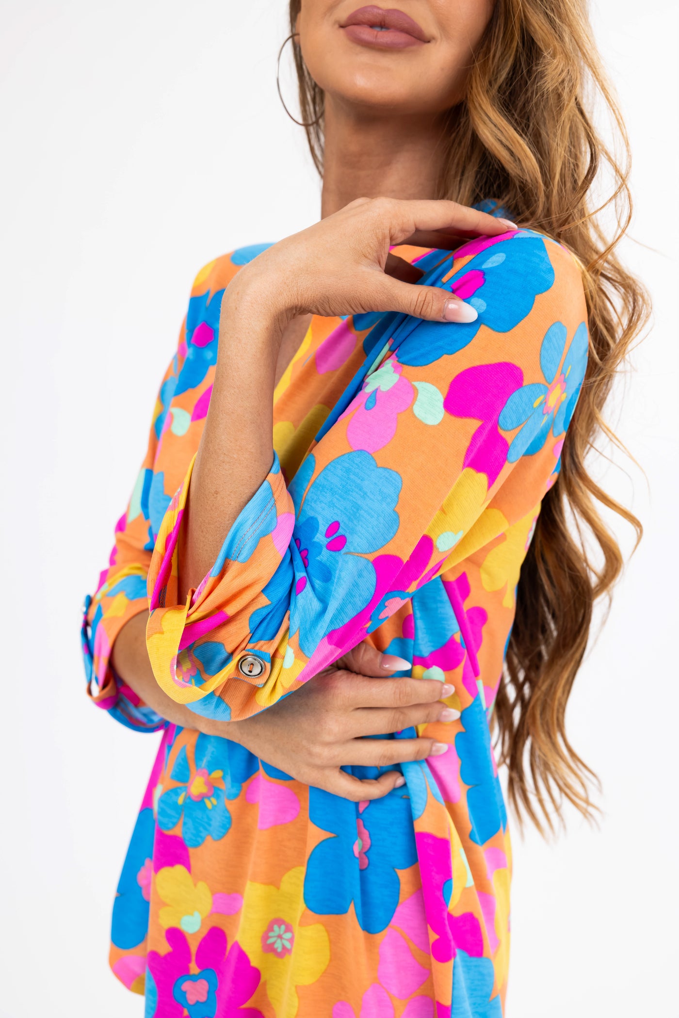 Multicolor Bright Floral 3/4 Sleeve Knit Blouse
