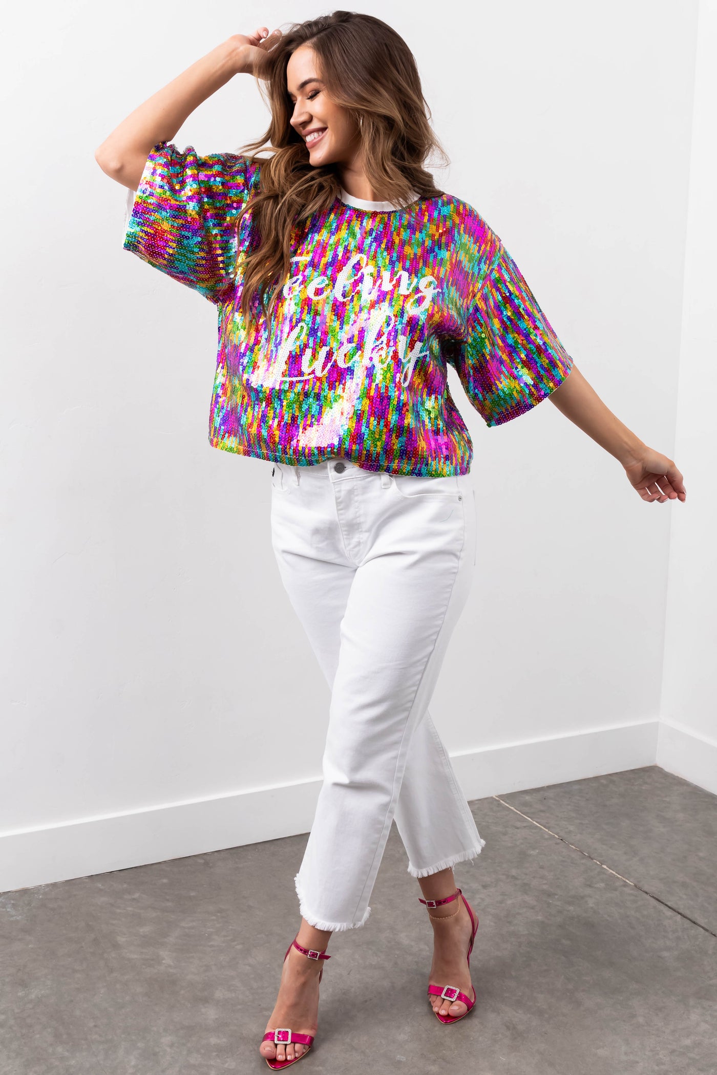 Multicolor 'Feeling Lucky' Sequined Top