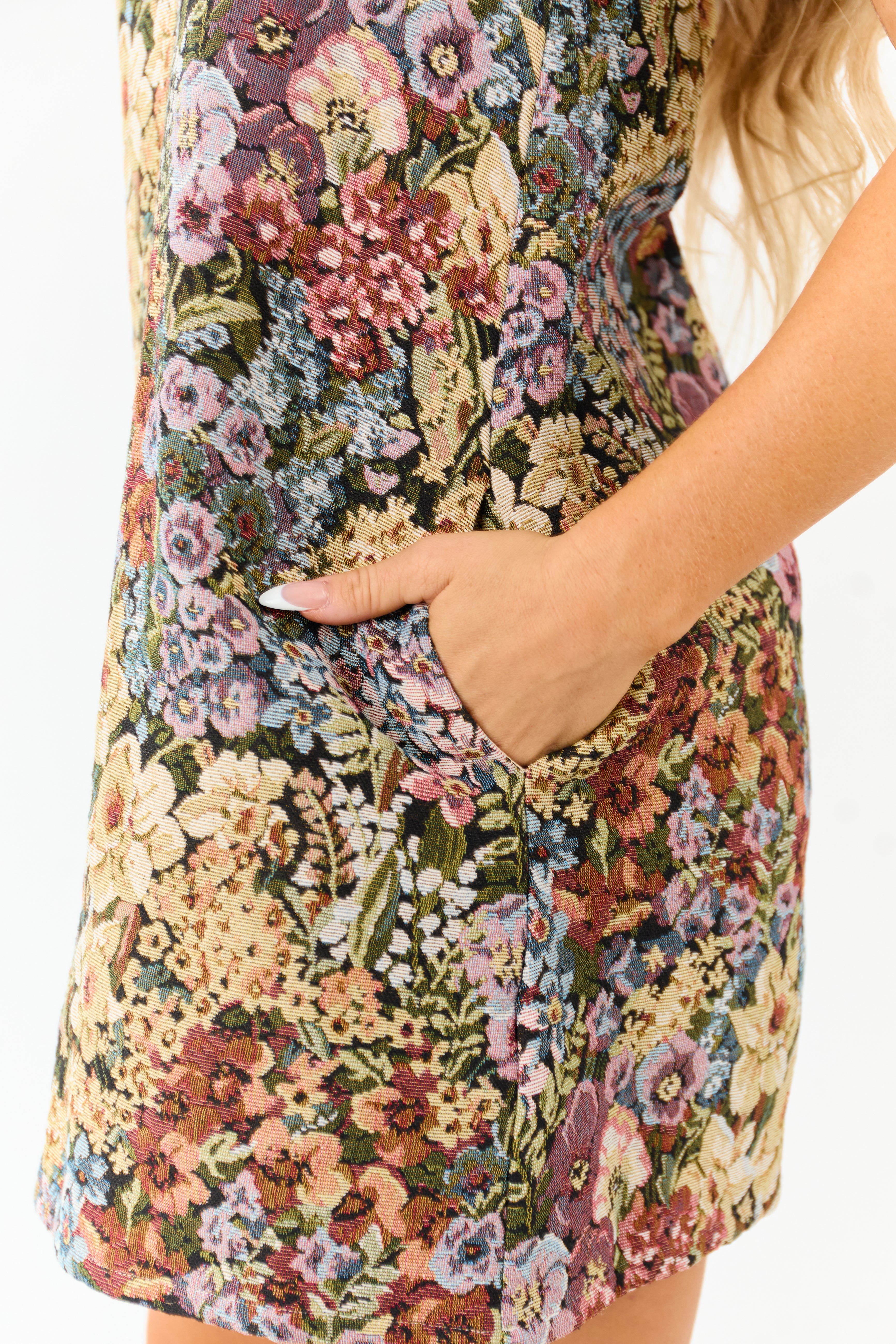 Multicolor Floral Tapestry Jacquard Mini Shift Dress