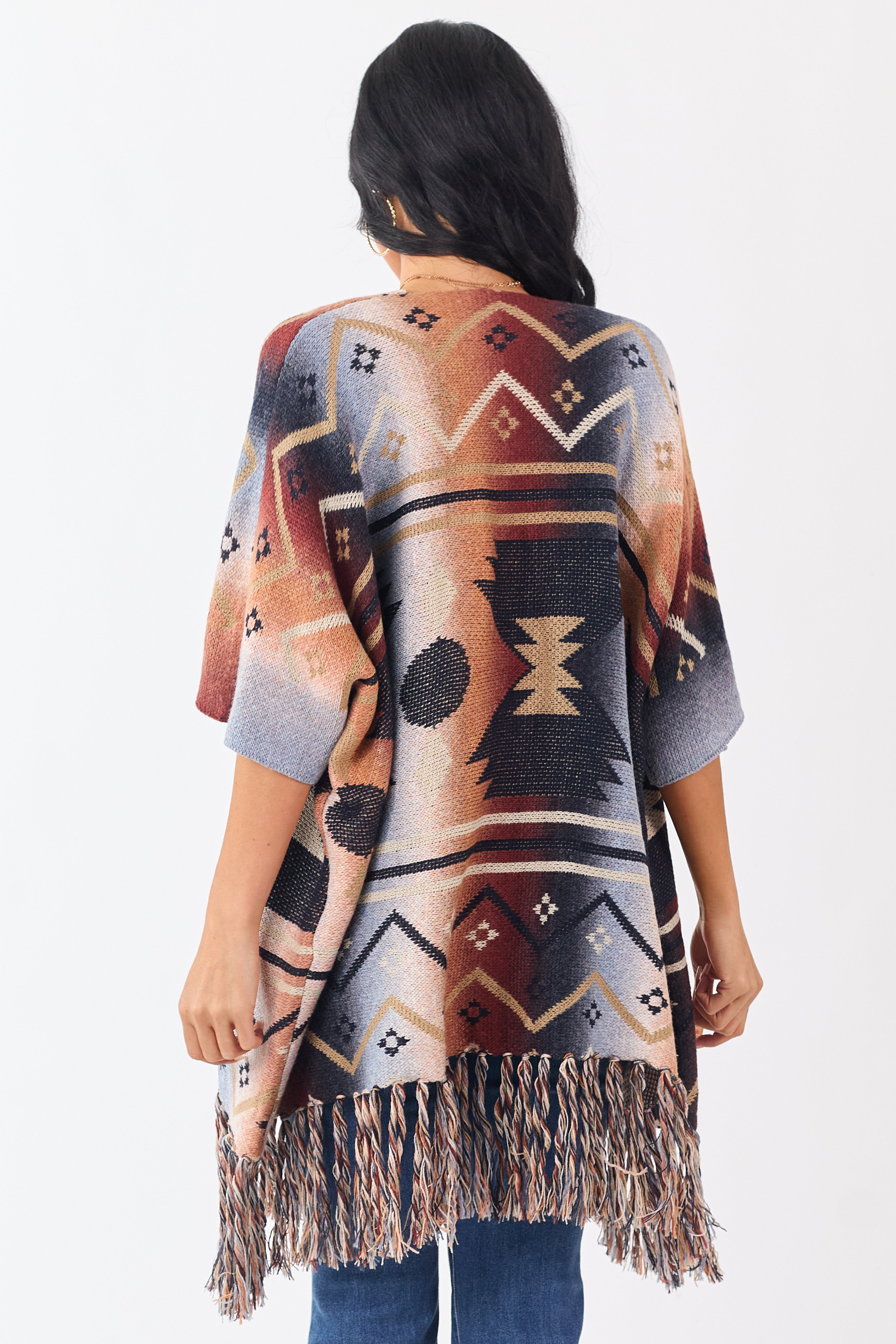 Multicolor Ombre Aztec Short Sleeve Sweater Cardigan