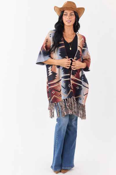Multicolor Ombre Aztec Short Sleeve Sweater Cardigan