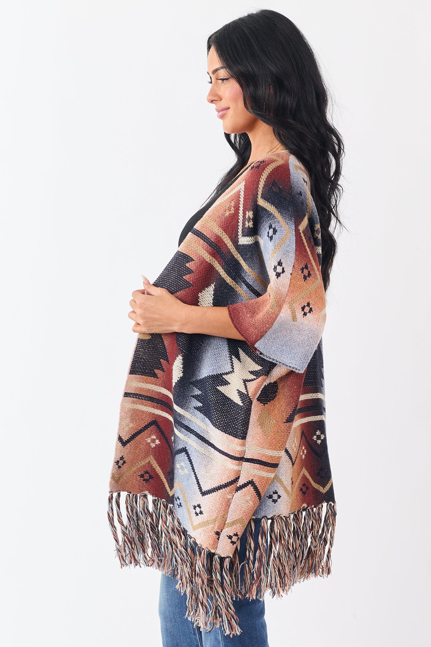 Multicolor Ombre Aztec Short Sleeve Sweater Cardigan