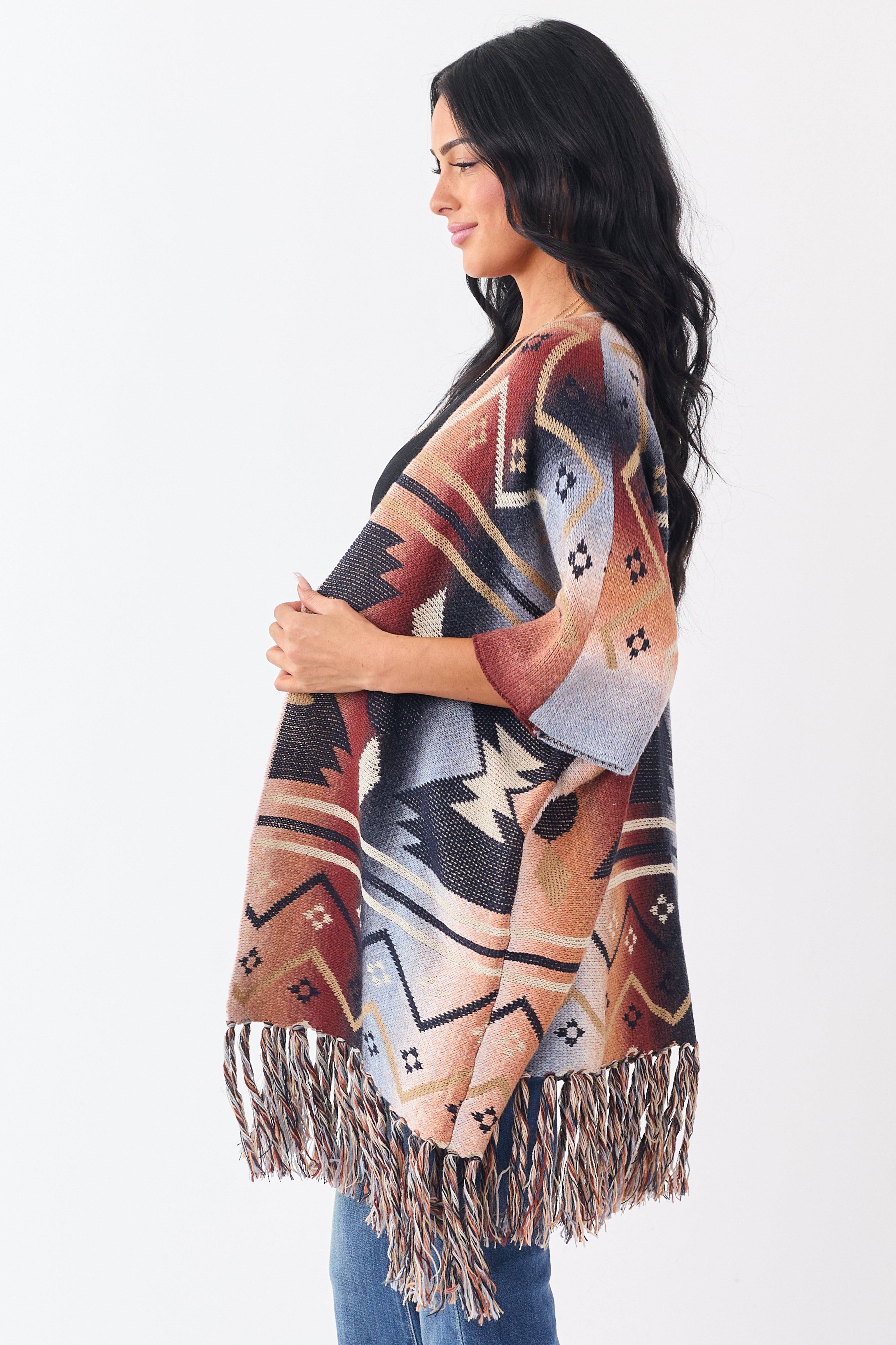 Multicolor Ombre Aztec Short Sleeve Sweater Cardigan