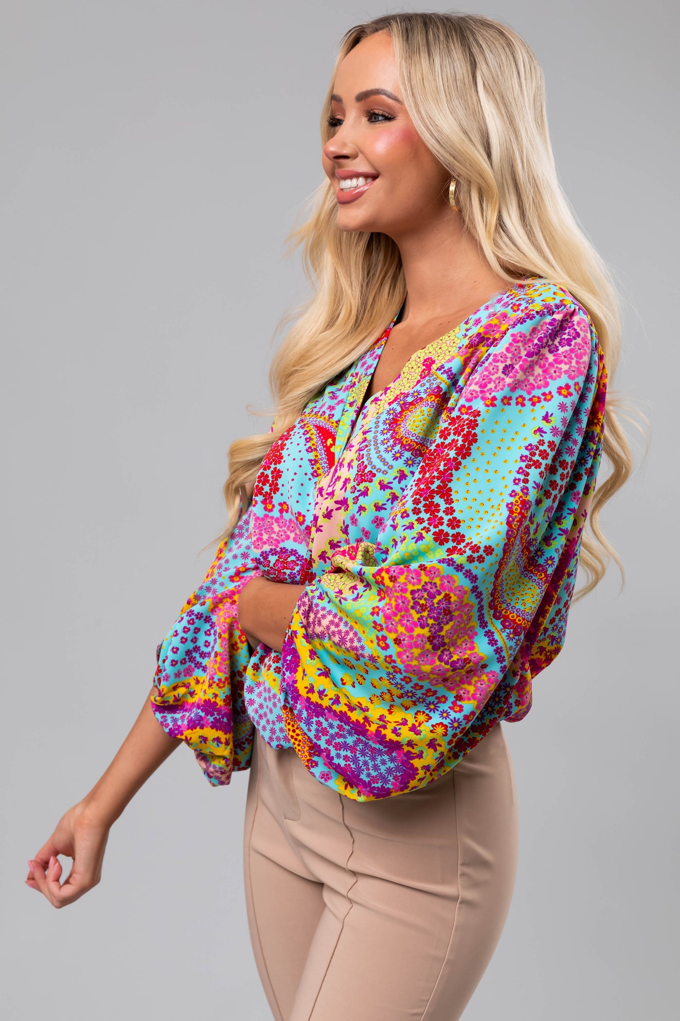 Multicolor Paisley Print Puff Sleeve Blouse