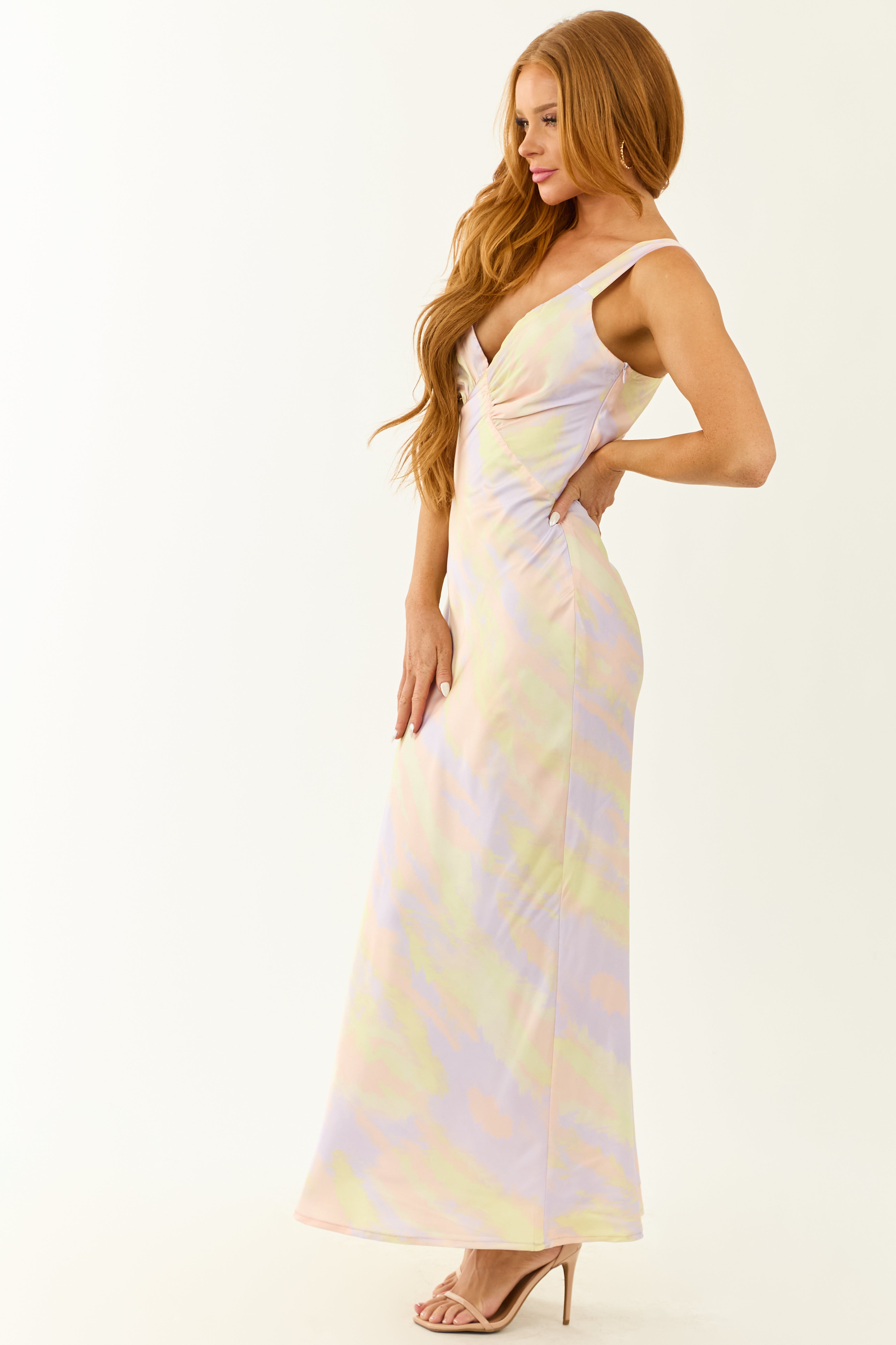 Multicolor Pastel Satin Sleeveless Maxi Slip Dress