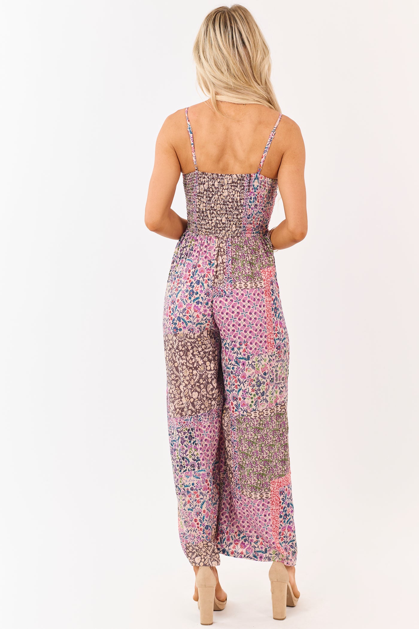 Multicolor Patchwork Floral Sleeveless Jumpsuit