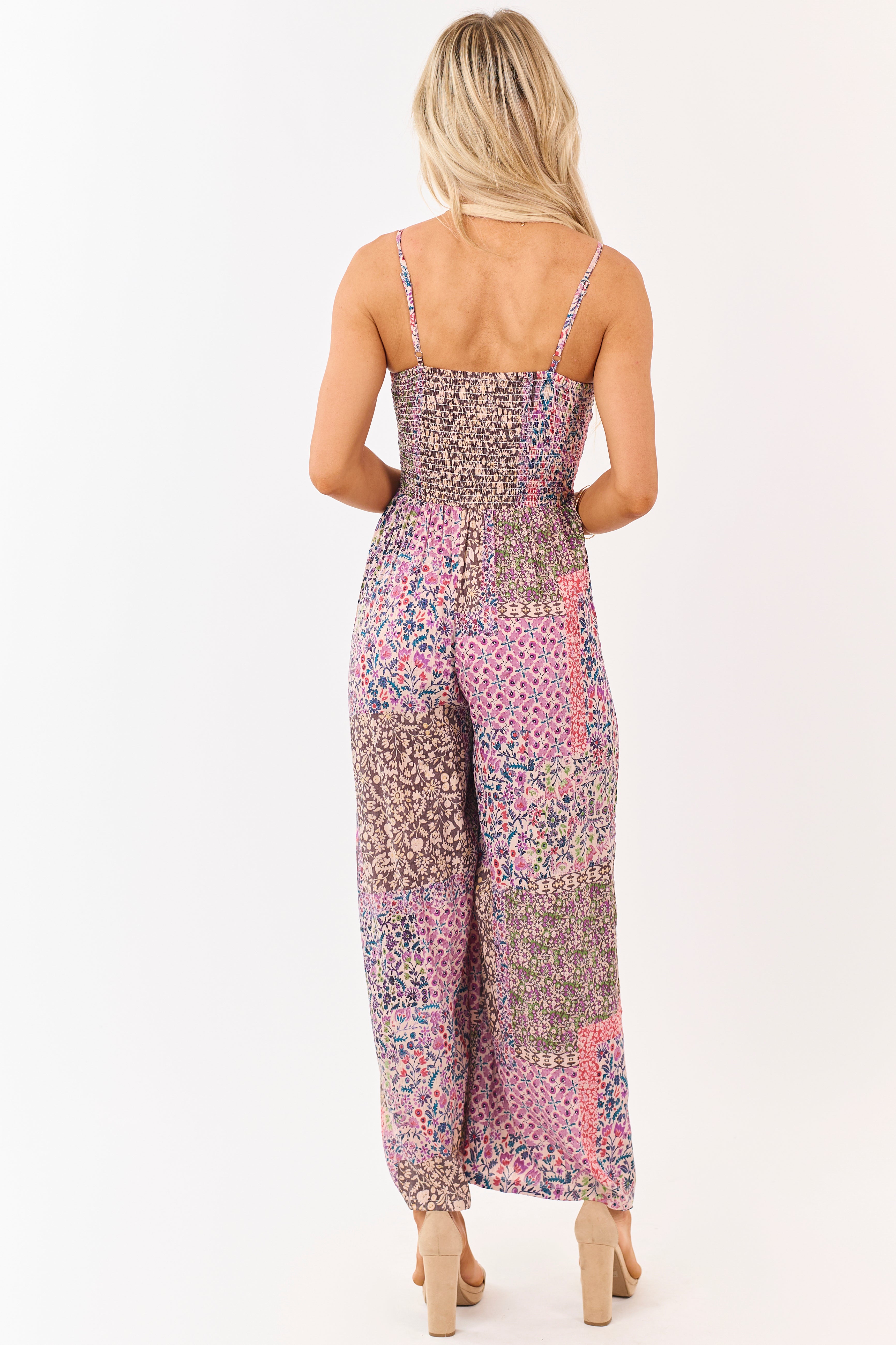 Multicolor Patchwork Floral Sleeveless Jumpsuit