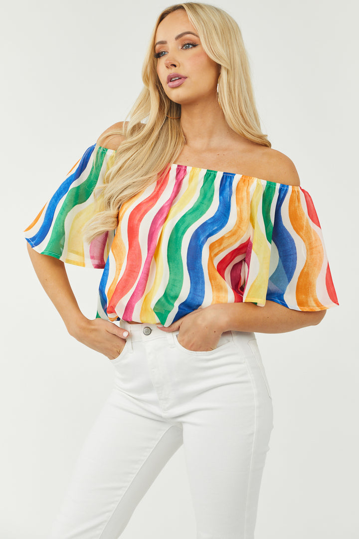 Multicolor Printed Off the Shoulder Blouse