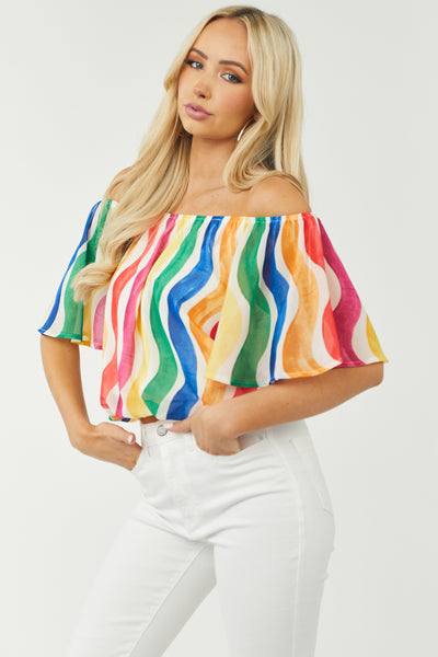 Multicolor Printed Off the Shoulder Blouse