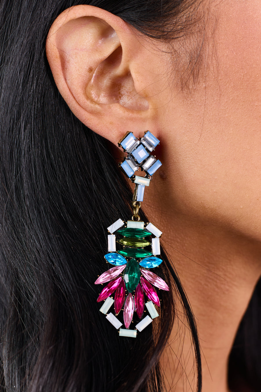 Multicolor Rhinestone Detail Dangle Earrings