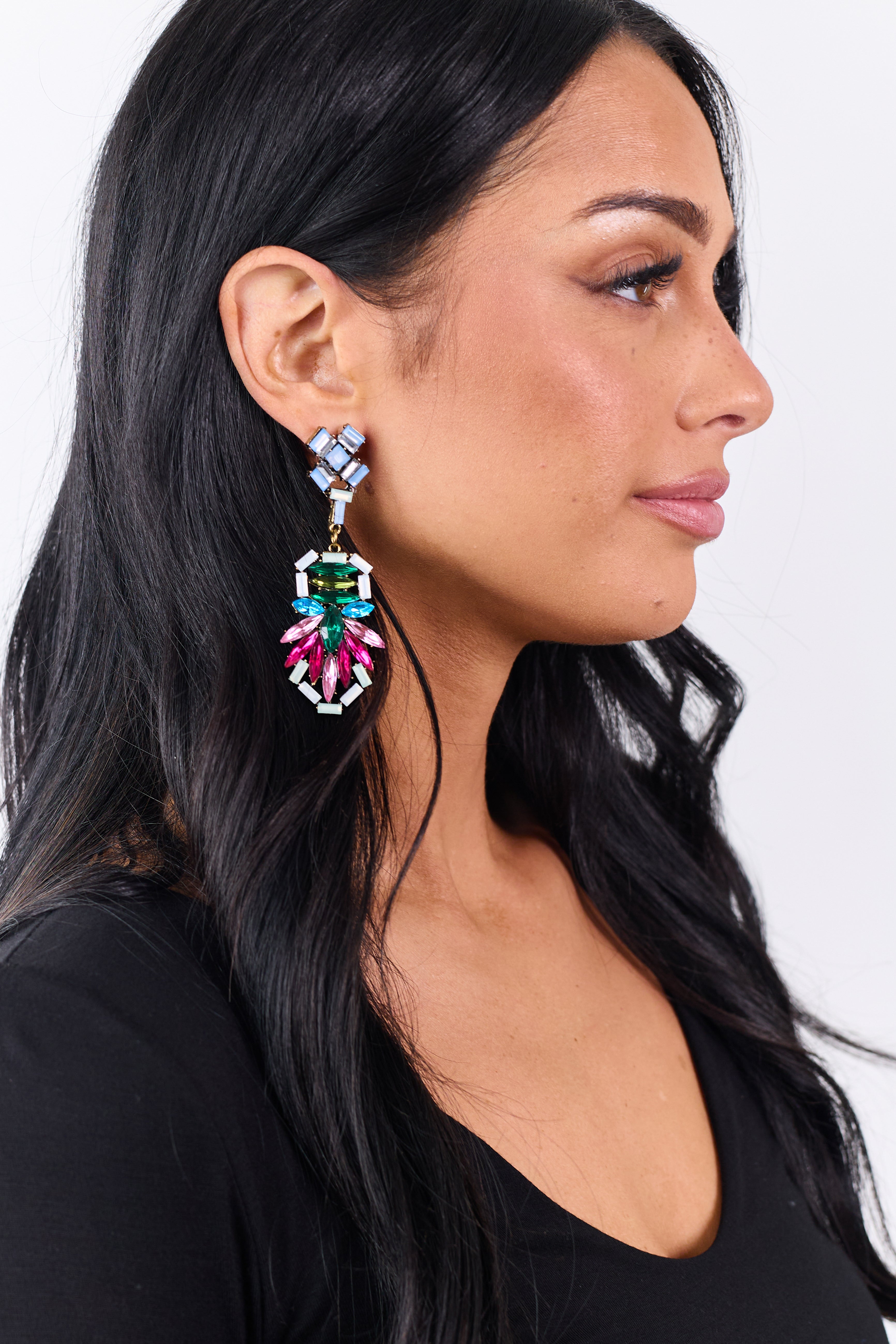 Multicolor Rhinestone Detail Dangle Earrings